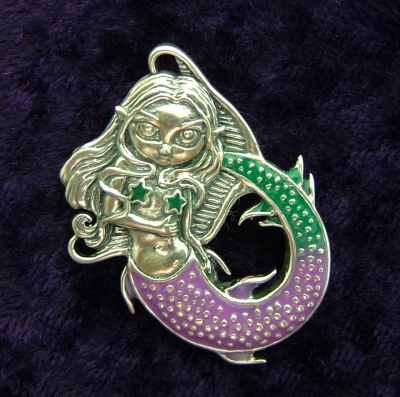 Gothic Stores on Silver   Enamel Gothic Star Mermaid Pendant Slide