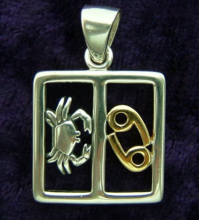 2 Tone Silver Cancer Contemporary Zodiac Pendant